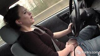 Sexy Lou driving and rubbing her wet pussy porn video